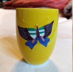 Rare Japanese Kiyomizu Ware Yellow Butterfly Tea Cup Made at Shoho Kiln in Japan